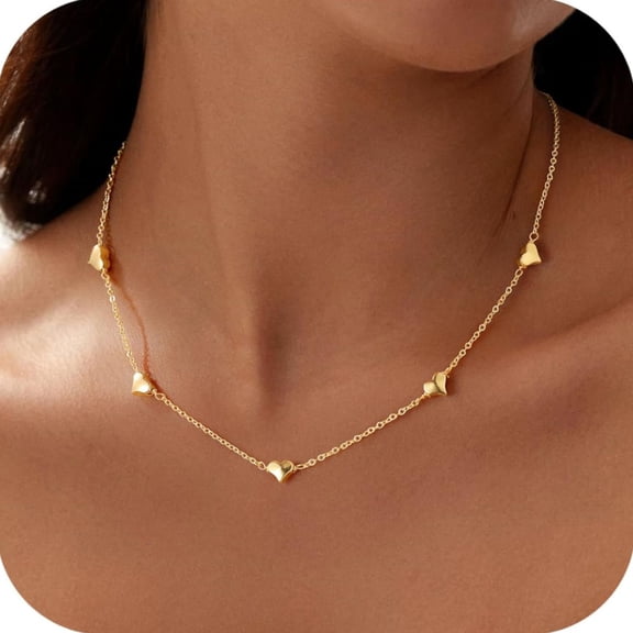 Turandoss Gold Plated Heart Necklace for Women Station Heart Choker Simple Necklace Dainty 14K Gold Plated Cute Station Trendy Prom Summer Jewelry Gifts Fashion Accessories for Women Her
