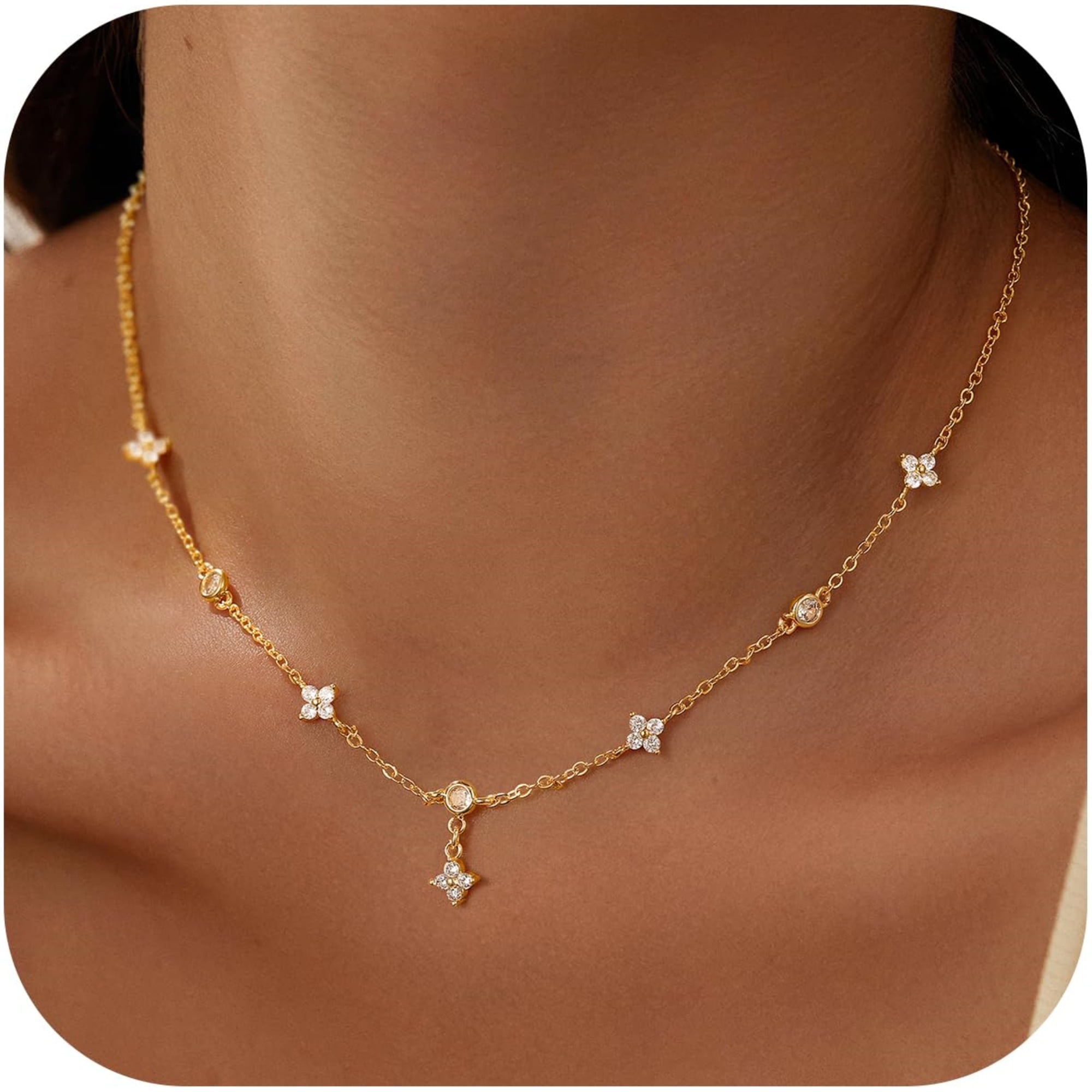 Turandoss Gold Plated Necklace for Women Girls Dainty 14K Gold Plated ...