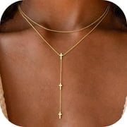 TURANDOSS Gold Small Cross Necklace for Women - Dainty 14K Gold Plated Y Shaped Cross Pendant Necklace Long Layered Necklaces for Women Drop Lariat Necklaces Jewelry Gifts