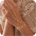 thumbnail image 1 of Turandoss Hand Chain Bracelet for Women Dainty 14K-Gold-Plated Finger Hand Chains Trendy Stackable Link Bracelets Layered Jewelry for Women Accessories, 1 of 8