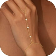 TURANDOSS Hand Chain Bracelets for Women Dainty 14K Gold Plated Cubic Zircon Finger Rings Bracelets Hand Chain Personalized Bracelet for Women Summer Jewelry Accessories Gifts Valentine's Day