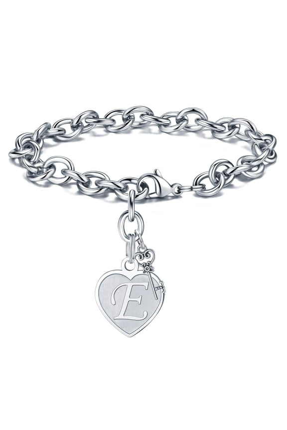 Heart Initial Bracelets for Girls Gifts Engraved 26 Letters Initial Charms Stainless Steel Adjustable Trendy Jewelry Birthday Gift for Women Teen Girls