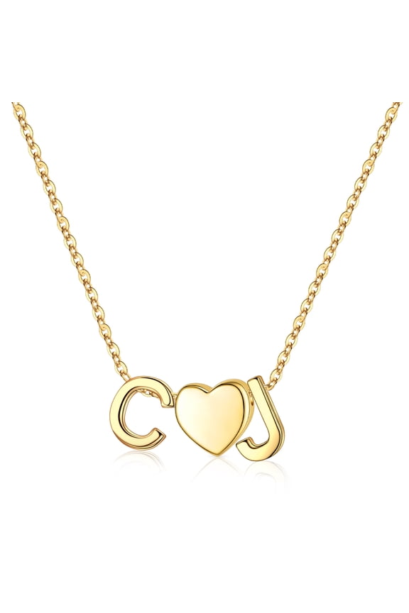 Heart Initial Necklace for Women 14K Gold Plated Dainty 2 Letters A-Z with Heart Personalized Jewelry Birthday Gifts for 5 6 7 8 9 10 11 12 13 14 15 16 Years Old Teen Girls Women