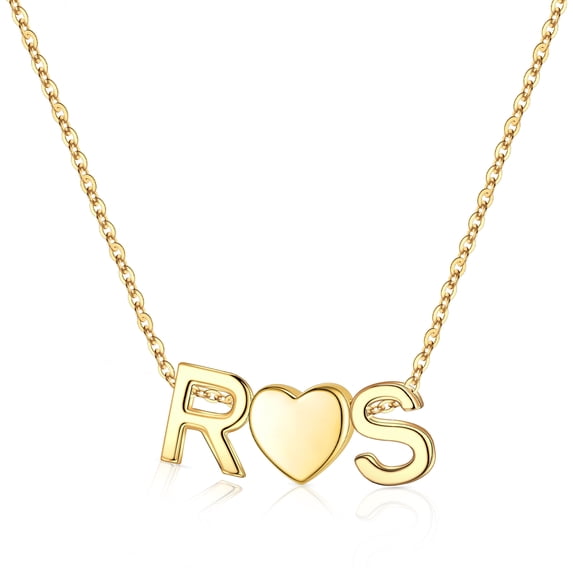 Turandoss Heart Initial Necklace for Women 14K Gold Plated Dainty 2 Letters A-Z with Heart Personalized Love Jewelry Birthday Gifts for Women Wife Girlfriend Mom Girls