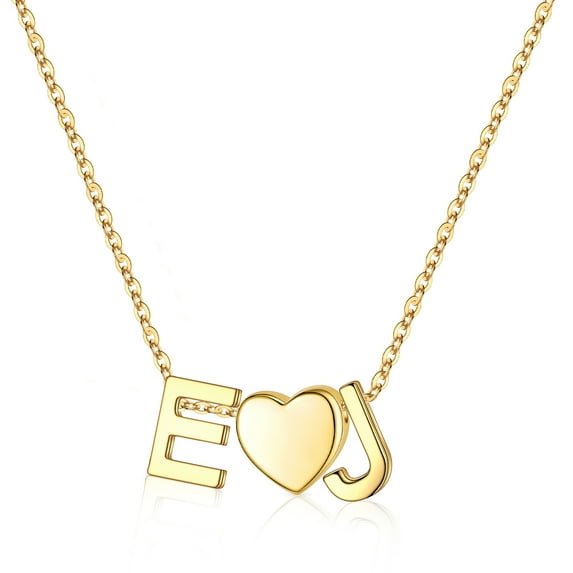 Turandoss Heart Initial Necklace for Women 14K Gold Plated Dainty 2 Letters A-Z with Heart Personalized Love Jewelry Birthday Gifts for Women Wife Mom Girls
