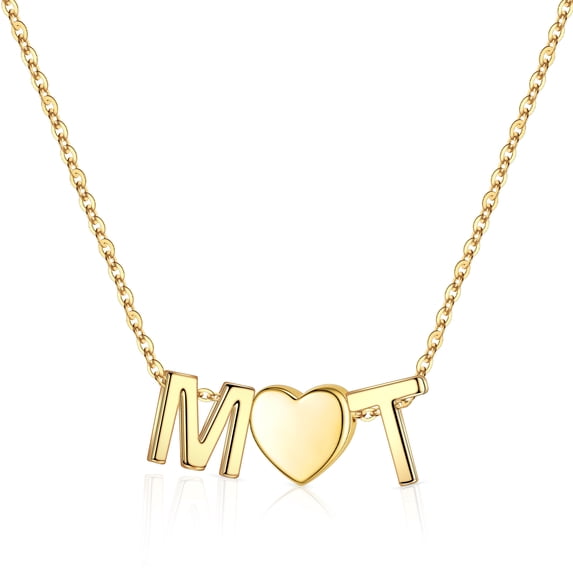 Turandoss Heart Initial Necklace for Women 14K Gold Plated Dainty 2 Letters A-Z with Heart Personalized Love Jewelry Birthday Gifts for Women Wife Mom Girls