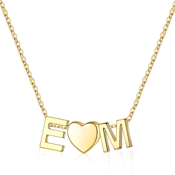 Turandoss Heart Initial Necklace for Women 14K Gold Plated Dainty 2 Letters A-Z with Heart Personalized Love Pendant Jewelry Birthday Valentine's Day Gifts for Women Girls