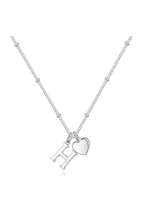 Heart Initial Necklace for WomenSilver Plated Sterling Silver Dainty Heart Letter H Necklaces Simple Chain Choker Pendant Tiny Initial Jewelry Gifts for Women Girls Birthday