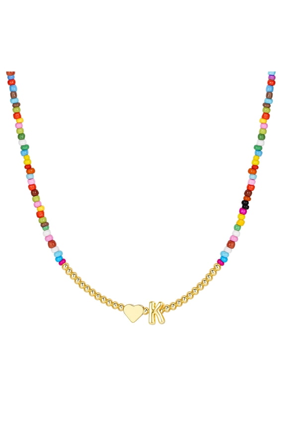 Heart Initial Necklaces for Girls 14K Gold Plated Colorful Beaded Tiny Heart Pendant Choker for Teens Little Girls Daughter Granddaughter Niece Jewelry Birthday Gifts for Women