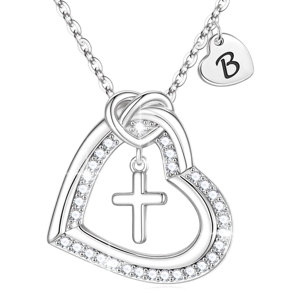 Turandoss Heart Initial Necklaces for Girls Dainty 14K Gold Plated Cubic Zirconia Letter a-z Cross Pendant Personalized Jewelry Graduation Birthday Gifts for Women Teen Girl Gift Ages 8-10