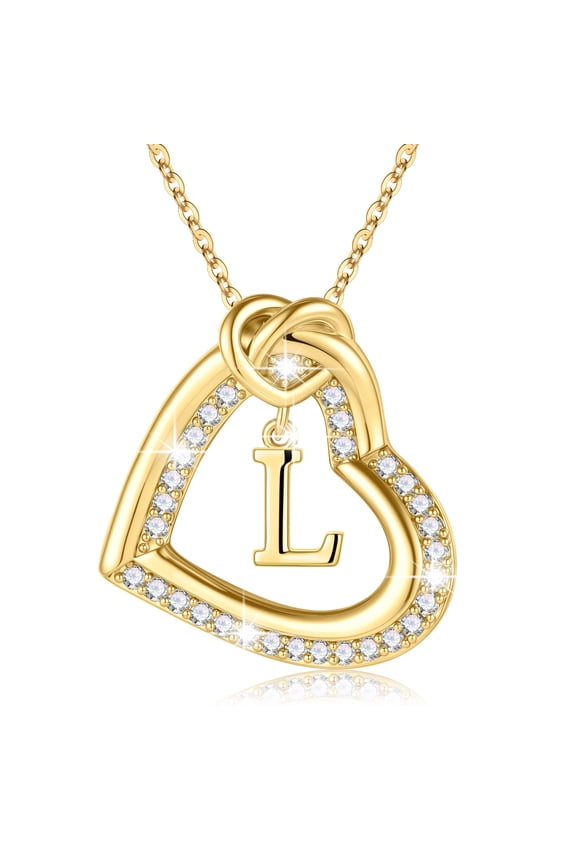 Heart Initial Necklaces for Women Girls Dainty 14K Gold Plated Cubic Zirconia Letter a-z Personalized Adjustable Jewelry Anniversary Birthday Gifts for Women Wife