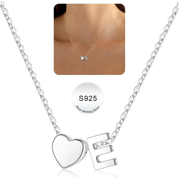 Turandoss Heart Initial Necklaces for Girls Trendy Dainty S925 Sterling Silver Initial E Necklace Tiny Silver Initial Birthday Gifts Jewelry for 5 6 7 8 9 10 Years Old Girls
