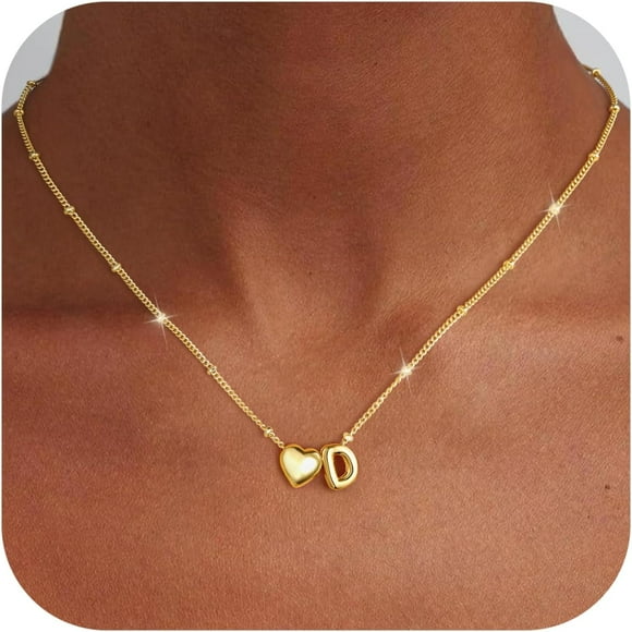 Turandoss Heart Initial Necklaces for Women14K Gold Plated Initial Heart Necklace for Women Dainty Letter Girls Lockets Personalized Jewelry Birthday Gifts for Women Girls Kids