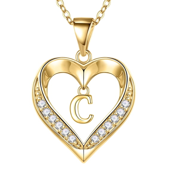 Turandoss Heart Initial Necklaces for Women Dainty 14K Gold Plated CZ Heart Pendant with Tiny Letter A-Z Hypoallergenic Trendy Jewelry Valentine's Day Mother's Day Gifts for Mom Wife Girlfriend