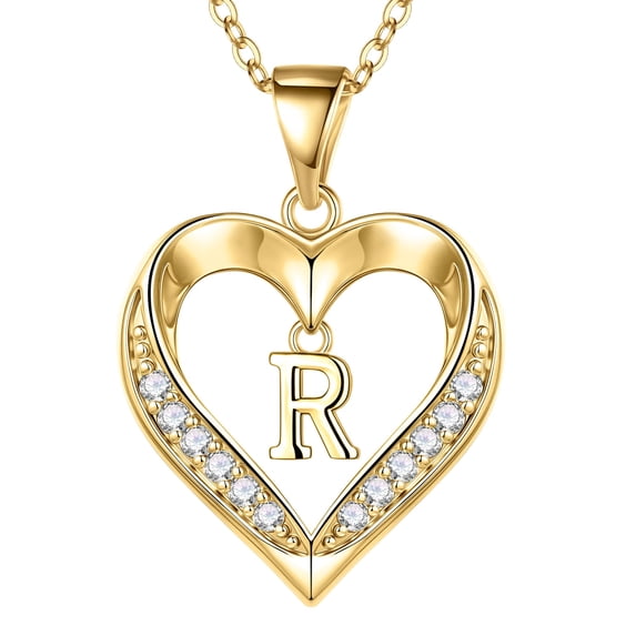 Turandoss Heart Initial Necklaces for Women Dainty 14K Gold Plated CZ Heart Pendant with Tiny Letter A-Z Monogram Name Jewelry Mother's Day Birthday Gifts for Mom Wife Teen Girls