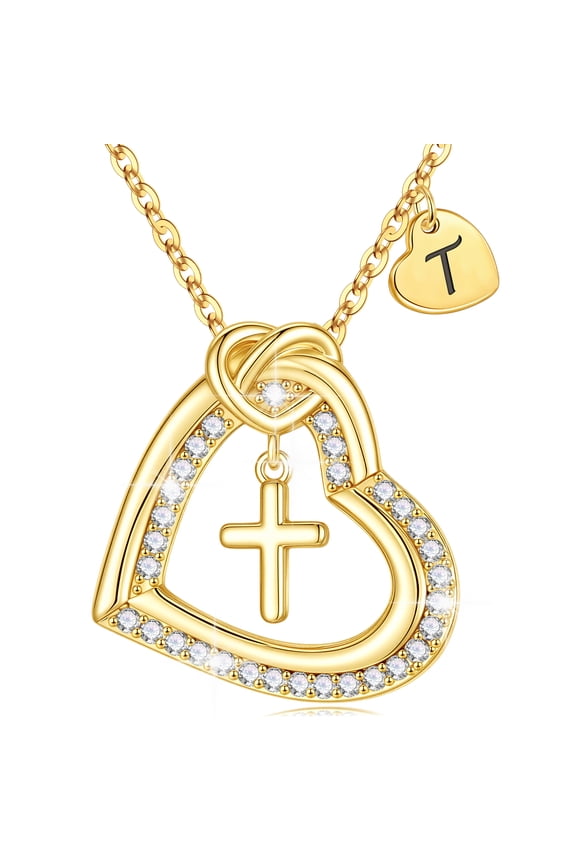 Heart Initial Necklaces for Women Girls 14K Gold Plated Cubic Zirconia Letter a-z Pendant Trendy Jewelry Christian Religious Birthday Gifts for Women Teen Girls Ages 12-14 Stuffers
