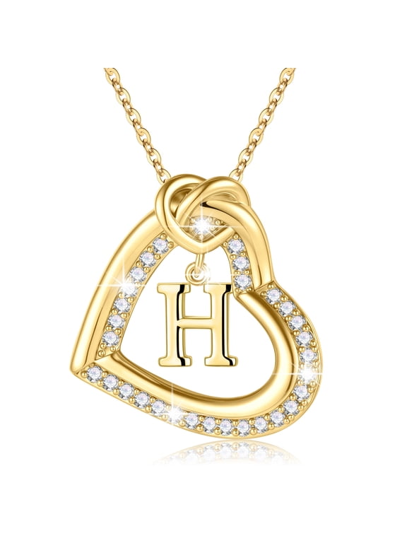 Heart Initial Necklaces for Women Girls Dainty 14K Gold Plated Cubic Zirconia Letter a-z Pendant Jewelry Mothers Day Birthday Gifts for Women Girls Stuff Jewelry