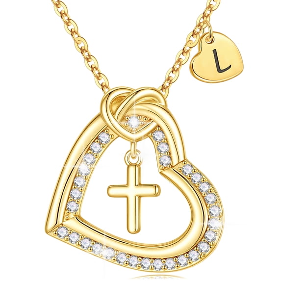 Turandoss Heart Initial Necklaces for Women Girls Dainty 14K Gold Plated Cubic Zirconia Letter a-z Personalized Adjustable Jewelry Anniversary Birthday First Communion Gifts for Girls