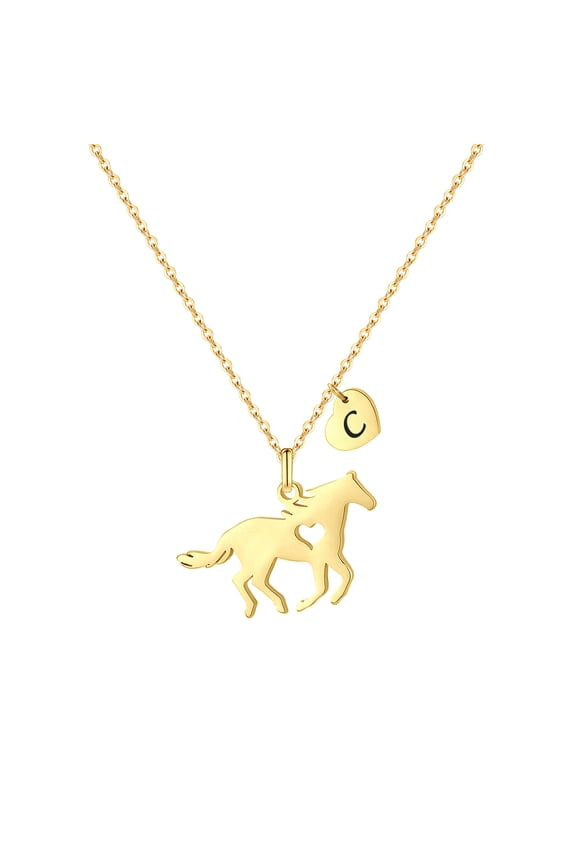 Horse Necklace for Women Gold Horse Pendant for Girls Necklace Horse Jewelry for Girls Horse Stuff for Girls Kids Heart Alphabet C Necklaces for Girls Little Girl Jewelry