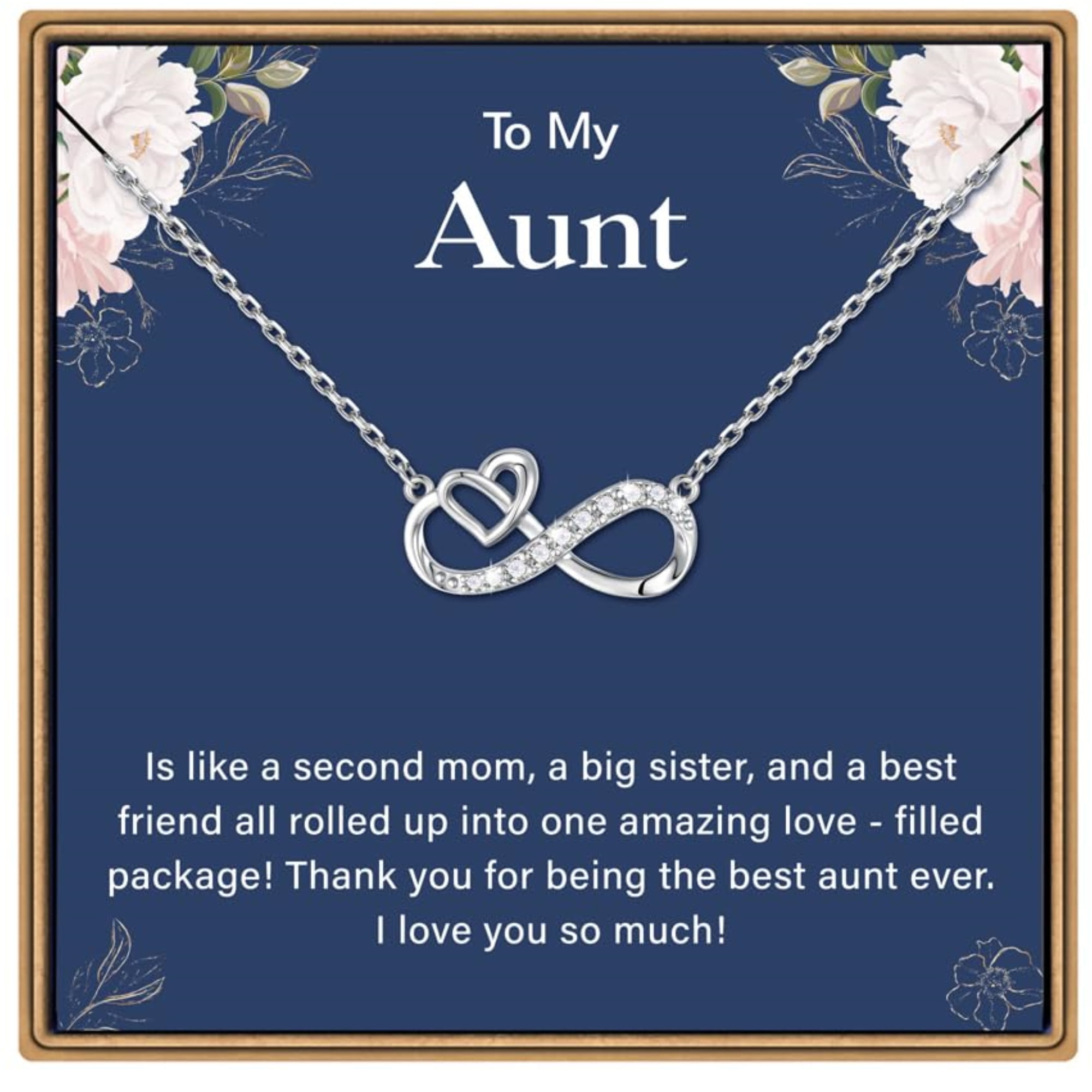 Turandoss Infinity Heart Necklace Aunt Gifts from Niece 925 Sterling Silver Chain 14K White Gold Plated Personalized Jewelry Mothers Day Birthday Gifts for Women Her