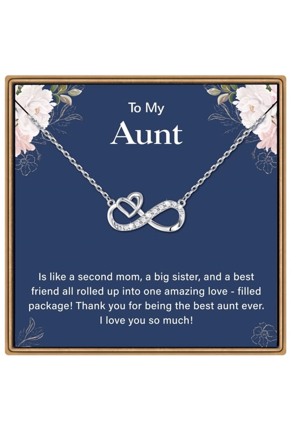 Infinity Heart Necklace Aunt Gifts from Niece 925 Sterling Silver Chain 14K White Gold Plated Personalized Jewelry Mothers Day Birthday Gifts for Women Her