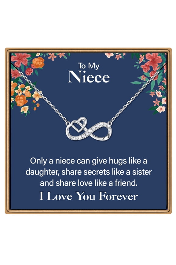 Infinity Heart Necklace Aunt Niece Gifts 925 Sterling Silver Chain 14K White Gold Plated Personalized Jewelry Birthday Gifts for Women Teenage Girls