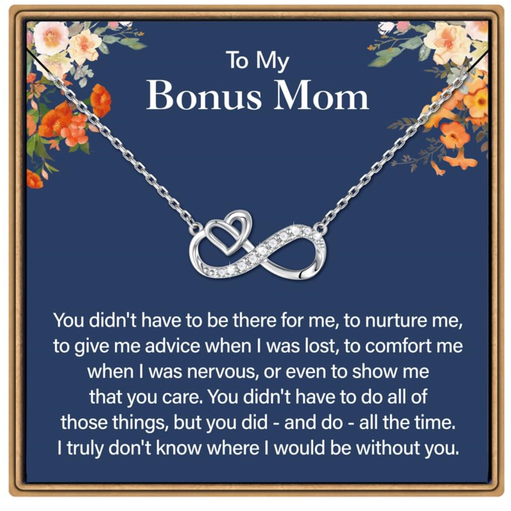 Turandoss Infinity Heart Necklace Bonus Mom Gifts 925 Sterling Silver Chain 14K White Gold Plated Personalized Jewelry Mothers Day Birthday Gifts for Women Her Step Second Mother