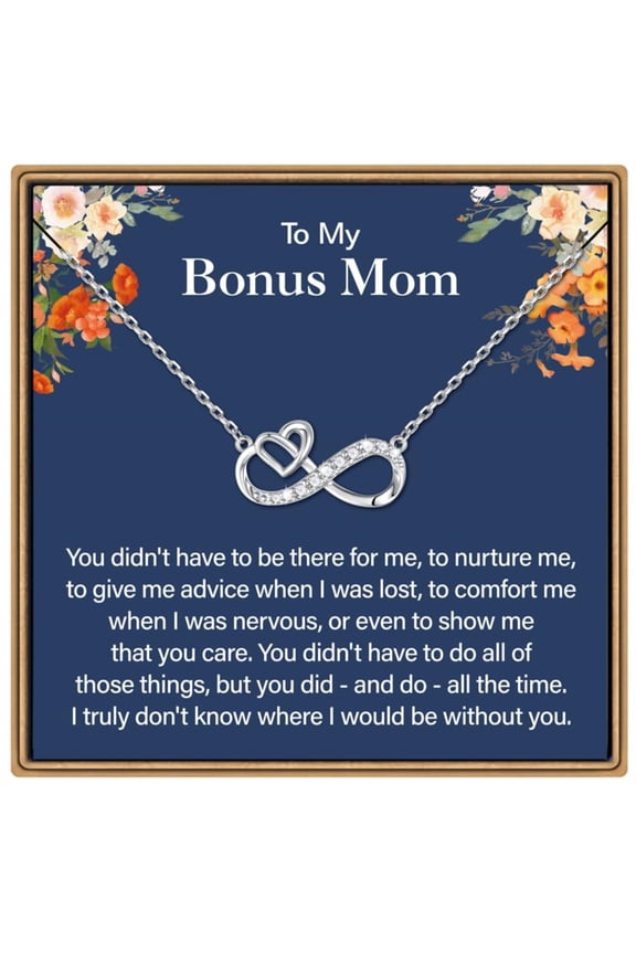 Infinity Heart Necklace Bonus Mom Gifts 925 Sterling Silver Chain 14K White Gold Plated Personalized Jewelry Mothers Day Birthday Gifts for Women Her Step Second Mother