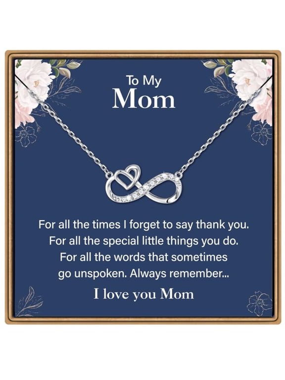 Infinity Heart Necklace Mom Gifts Necklace from Daughter 925 Sterling Silver Chain 14K White Gold Plated Personalized Jewelry Mothers Day Birthday Gifts for Mom