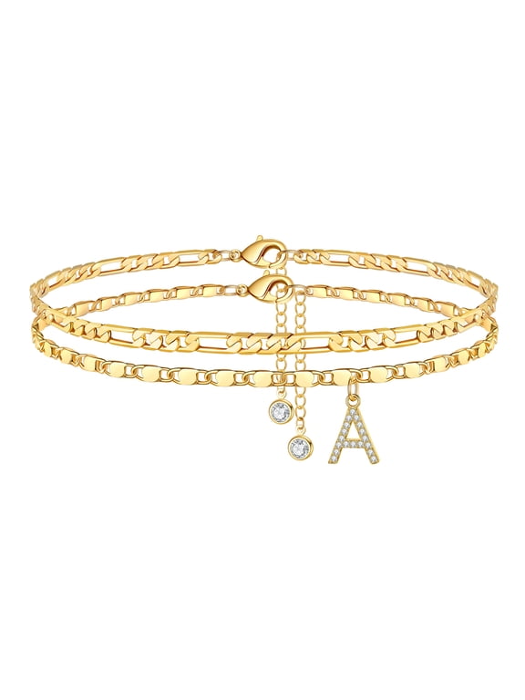 Initial Anklets for Women 14K Gold Plated Adjustable Chain Dainty CZ Letter Charm Ankle Bracelet Summer Jewelry Mothers Day Birthday Gift for Women