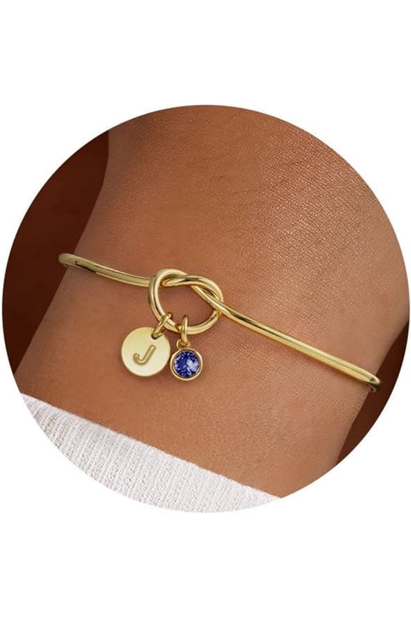 Initial Birthstone Bracelets for Women Girls Trendy Disc Letter T Love Knot Initial Bracelet Blue December Birthstone Pendent Bracelet Bridesmaid Birthday Friendship Gifts for Women Girls