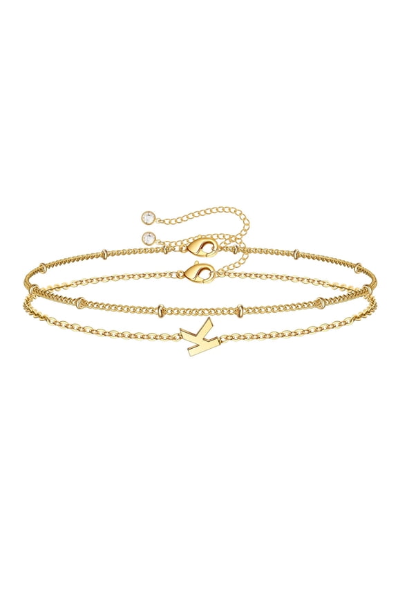 Initial Bracelets Gifts for Women Dainty 14K Gold Plated Layered Letter A-Z Charm Trendy Jewelry Personalized Birthday Gifts for Women Tween Teen Teenage Girl Gift Idea
