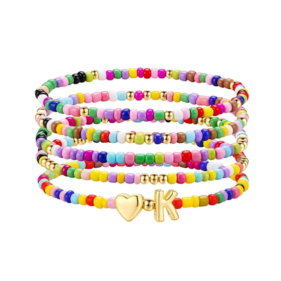 Turandoss Initial Bracelets for Girls Gifts Colorful Boho Beaded Initial Bracelet for Kids Heart Initial K Bracelets Jewelry for Girls Birthday Gifts for Girl Age 6 7 8 9 10 11 12 13 14 Years Old
