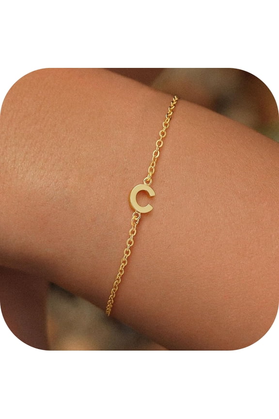 Initial Bracelets for Women Girls 18K-Gold-Plated Letter C Bracelet Dainty 18K-Gold-Plated Bracelet Initial Bracelets for Women Jewelry Gifts for Her Girls