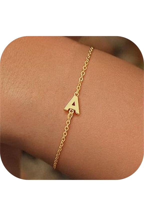 Initial Bracelets for Women Girls Jewelry Gifts 18K-Gold-Plated Letter A Initial Bracelet Dainty Bracelet Jewelry Easter Birthday Gifts for Her Bracelets for Women Girls Trendy