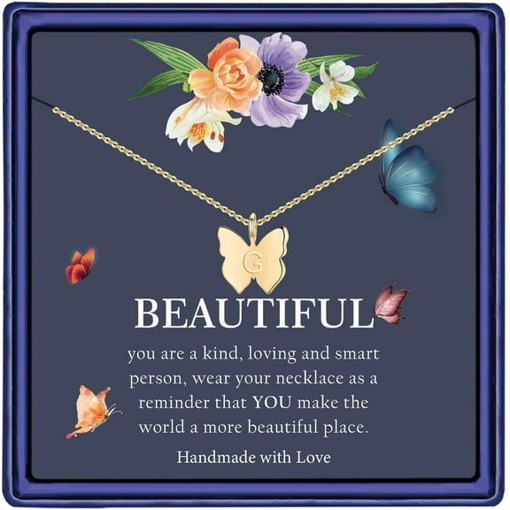 Turandoss Initial Butterfly Necklace 14K Gold Filled Initial Butterfly Necklace Delicate Initial Letter G Pendant Butterfly Choker Necklace Jewelry for Women Birthday Jewelry Butterfly Gifts(G)