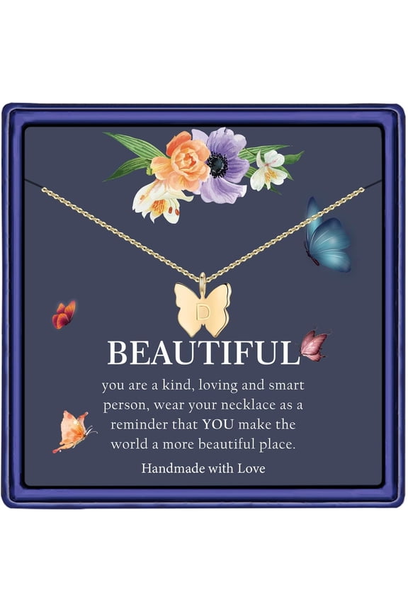 Initial Butterfly Necklace Gifts Tiny Butterfly Initial Necklace 14K Gold Filled Personalized Alphabet Letter D Choker Necklace for Women Personalized Jewelry Gifts Birthday Gifts(D)
