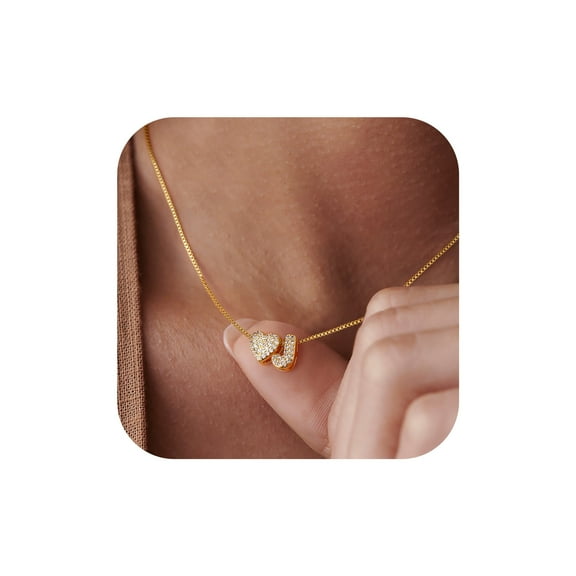IEFSHINY Initial Heart Necklace for Women Cubic Zirconia Initial Necklace Dainty Gold Jewelry Gifts for Women