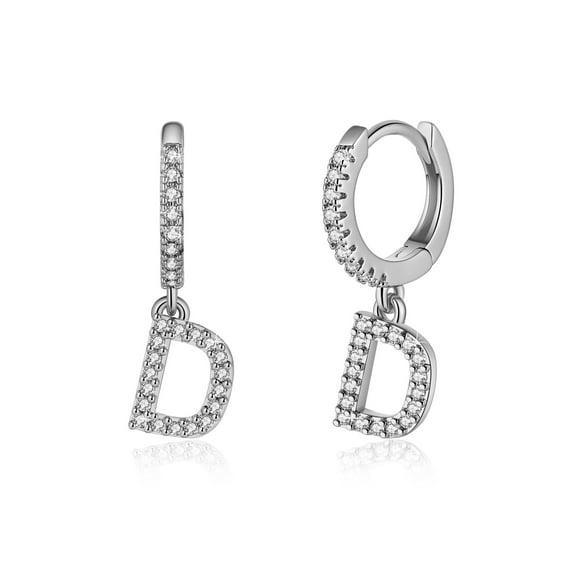 Turandoss Initial Hoop Earrings for Women 925 Sterling Silver Post 14K Gold Plated Personalized Small Cz Huggie Dangling Jewelry Birthday Gifts for Women Girls