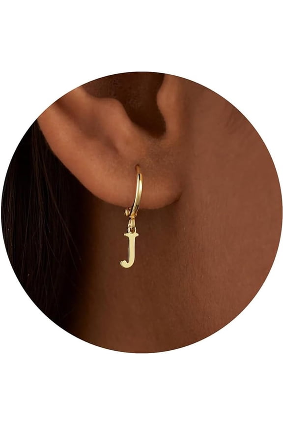 Initial Huggie Earrings for Girls 14K Gold Plated Dainty Name Cuff Hoop Personalized Letter A-Z Hypoallergenic Girls Fashion Jewelry Gifts for Women Girls