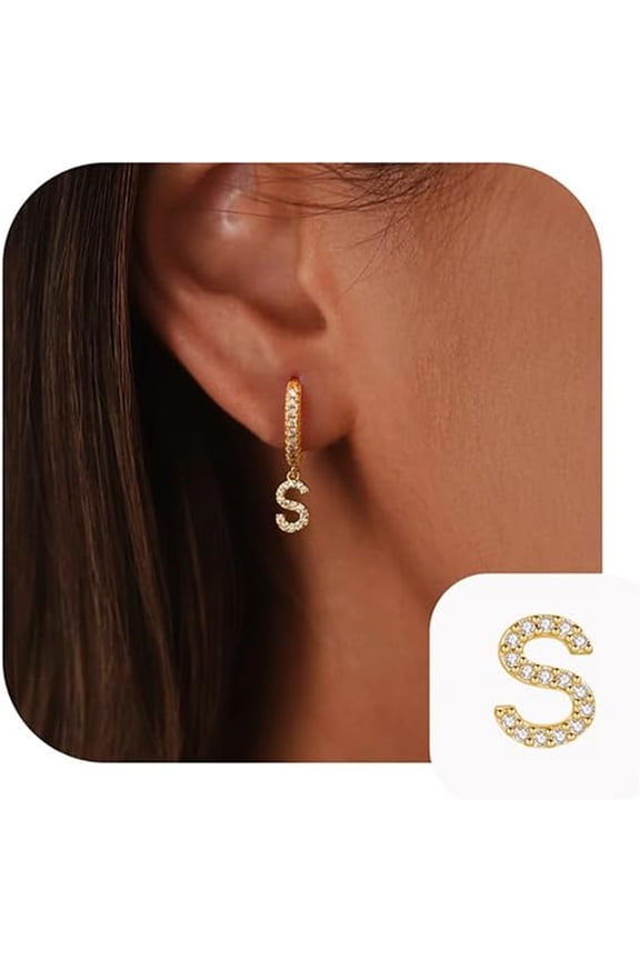 Initial Huggie Earrings for Girls 14K Gold Plated Initial Name Cuff Hoop Personalized Letter A-Z Cz Hypoallergenic Little Girl Jewelry Birthday Gifts for Women Girls