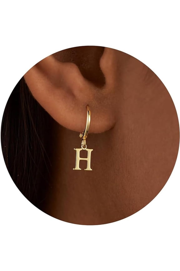 Initial Huggie Earrings for Girls 14K Gold Plated Name Cuff Hoop Personalized Letter A-Z Hypoallergenic Jewelry Birthday Gifts for Tween Girls Trendy Stuff