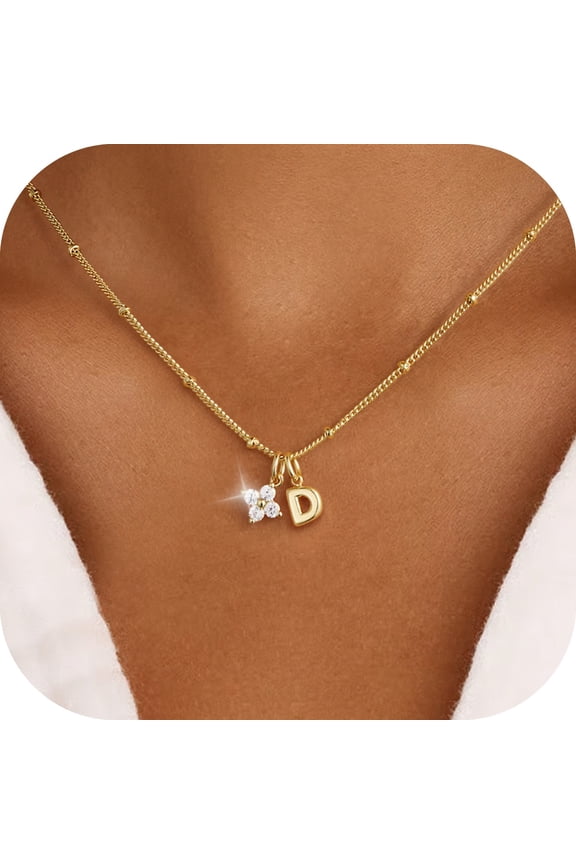 Initial Necklaces for Women 14K Gold Plated Letter D Clover Necklace for Women Dainty Zirconia Choker Necklace Womens Anniversary Birthday Gifts Unique Personalized Jewelry Gifts