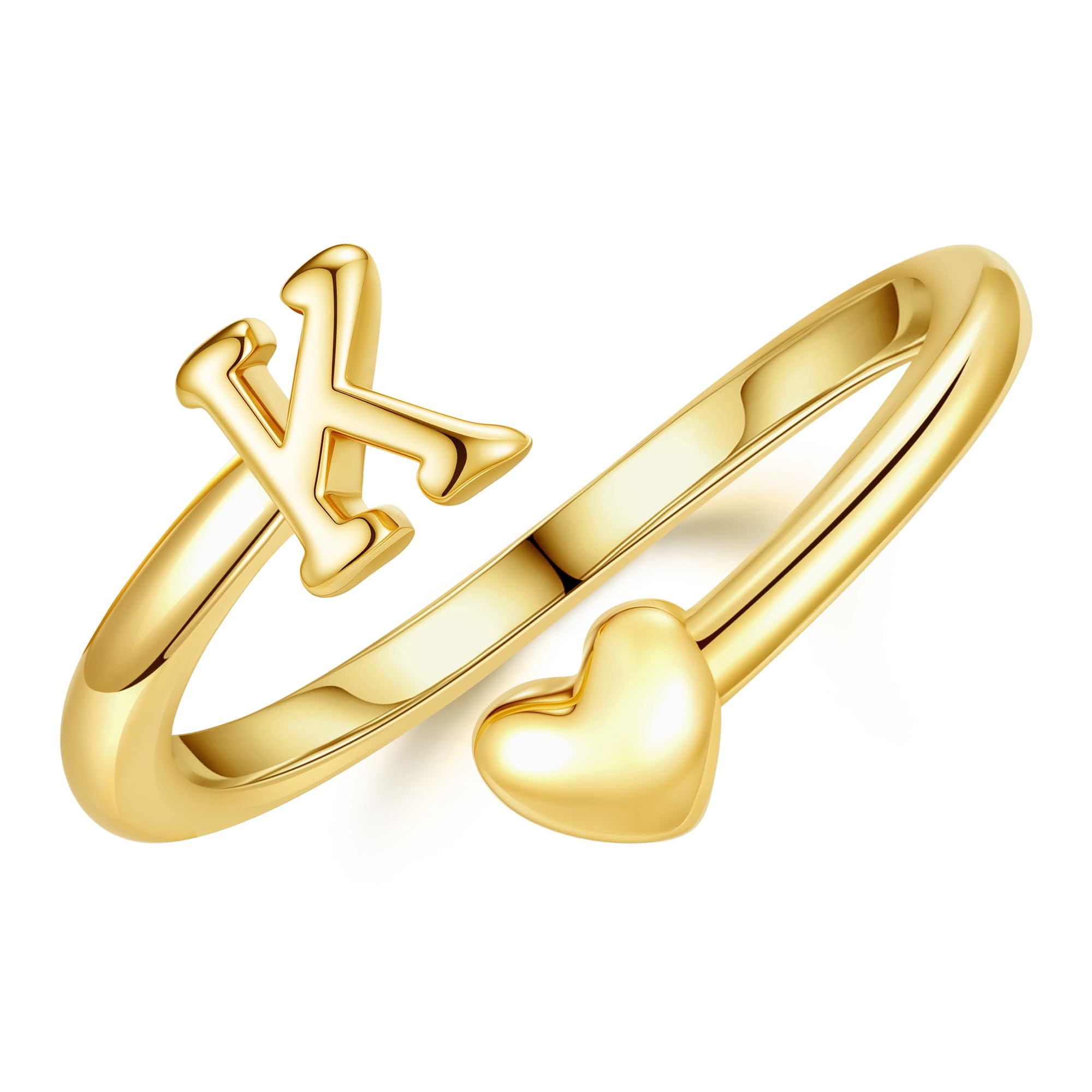 Turandoss Initial Open Rings for Women Girls 14K Gold Plated Non