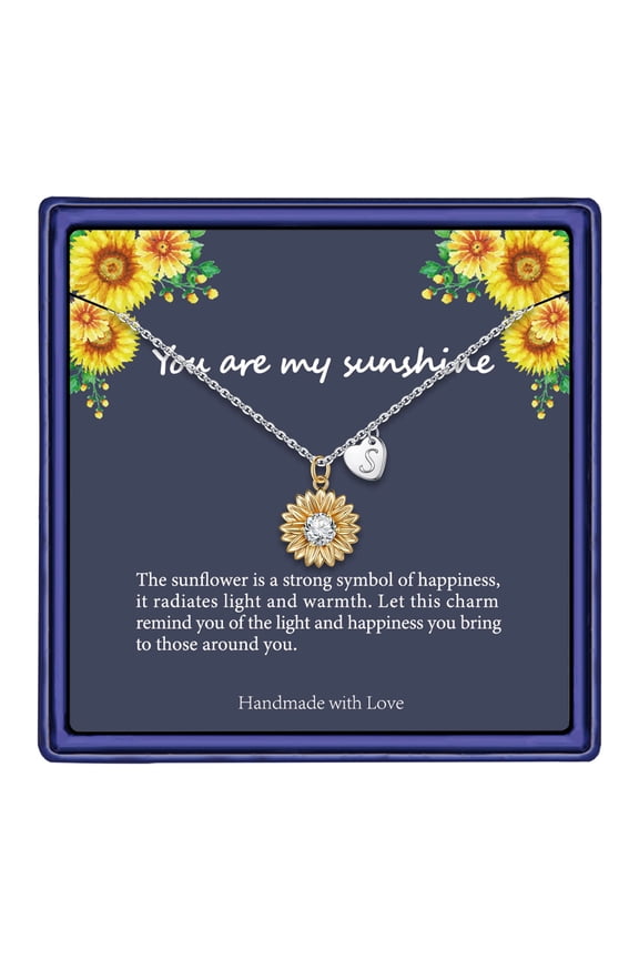 Initial Sunflower Necklace for Girls Trendy 14k Gold Plated CZ Heart Letter a-z Pendant You are My Sunshine Personalized Kids Jewelry Birthday Gifts for Women Teen Girls