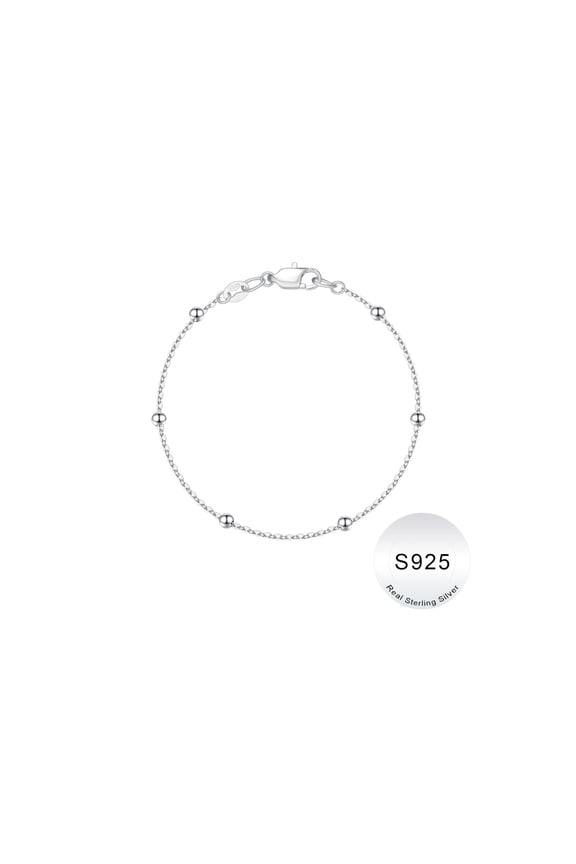 Italian S925 Sterling Silver Bracelet for Women Satellite Bead Chain Bracelet 9.5 inch Sturdy Hypoallergenic Solid 925 Sterling Silver Chain Jewelry Valentines Day Birthday Gifts for Women