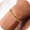 thumbnail image 1 of Turandoss January Birthstone Bracelet for Women Garnet Heart Birthstone Bracelets Dainty 14K Gold Plated Elastic Beaded Red CZ Trendy Jewelry Bracelet Birthday Gifts for Women, 1 of 6