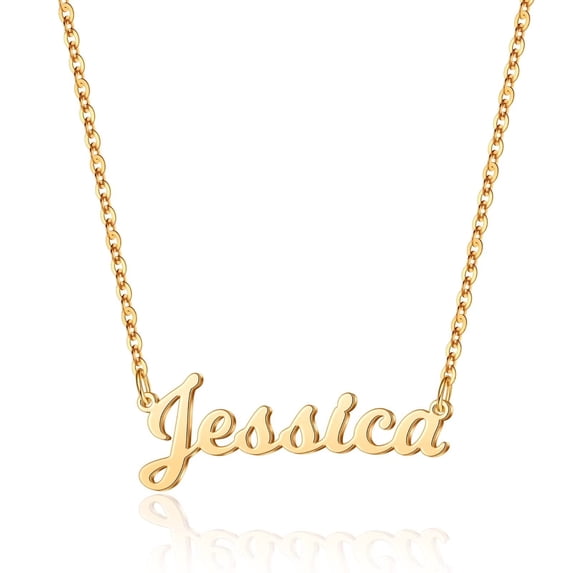 Turandoss Jessica Necklace Custom Name Necklace Personalized 14K Gold Plated Necklace With Name Jessica Customized Necklace for Women Jewelry Gifts for Mom