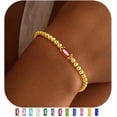 thumbnail image 1 of Turandoss July Birthstone Bracelet for Women Dainty Ruby Red Birthstone 14K-Gold-Plated Elastic Bead Bracelets Trendy Friendship Jewelry Gifts for Women Girls, 1 of 8