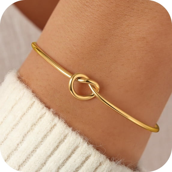 Turandoss Knot Cuff Bangle Bracelets for Women Trendy 18K Gold Plated Love Knot Bracelets for Women Dainty Thin Wire Open Bangle Bracelet Personalized Cuff Bracelet Christmas Jewelry Gifts